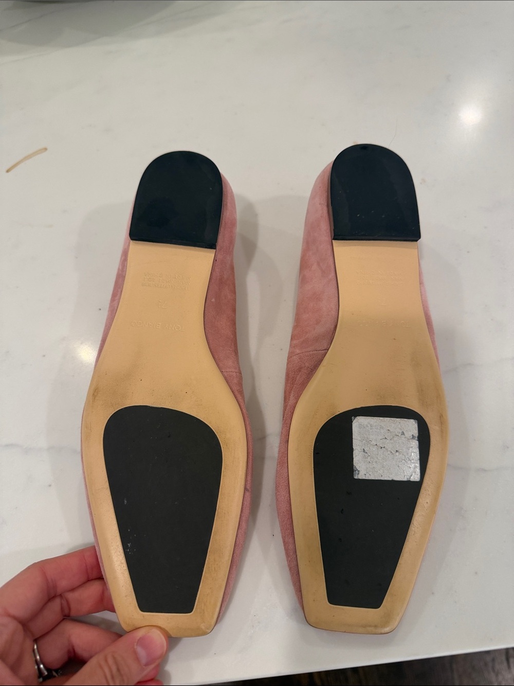 Tony Bianco Dusky Pink Suede Square-Toe Flats - Picture 2 of 3